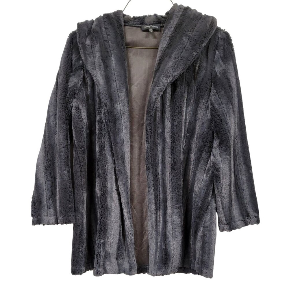 Slinky Brand Gray Faux Fur Jacket Small Size Made In USA - Picture 1 of 11
